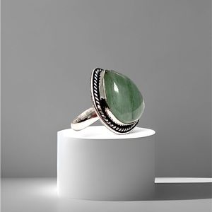 Sterling Silver Overlay Green Aventurine Ring Size 8.5